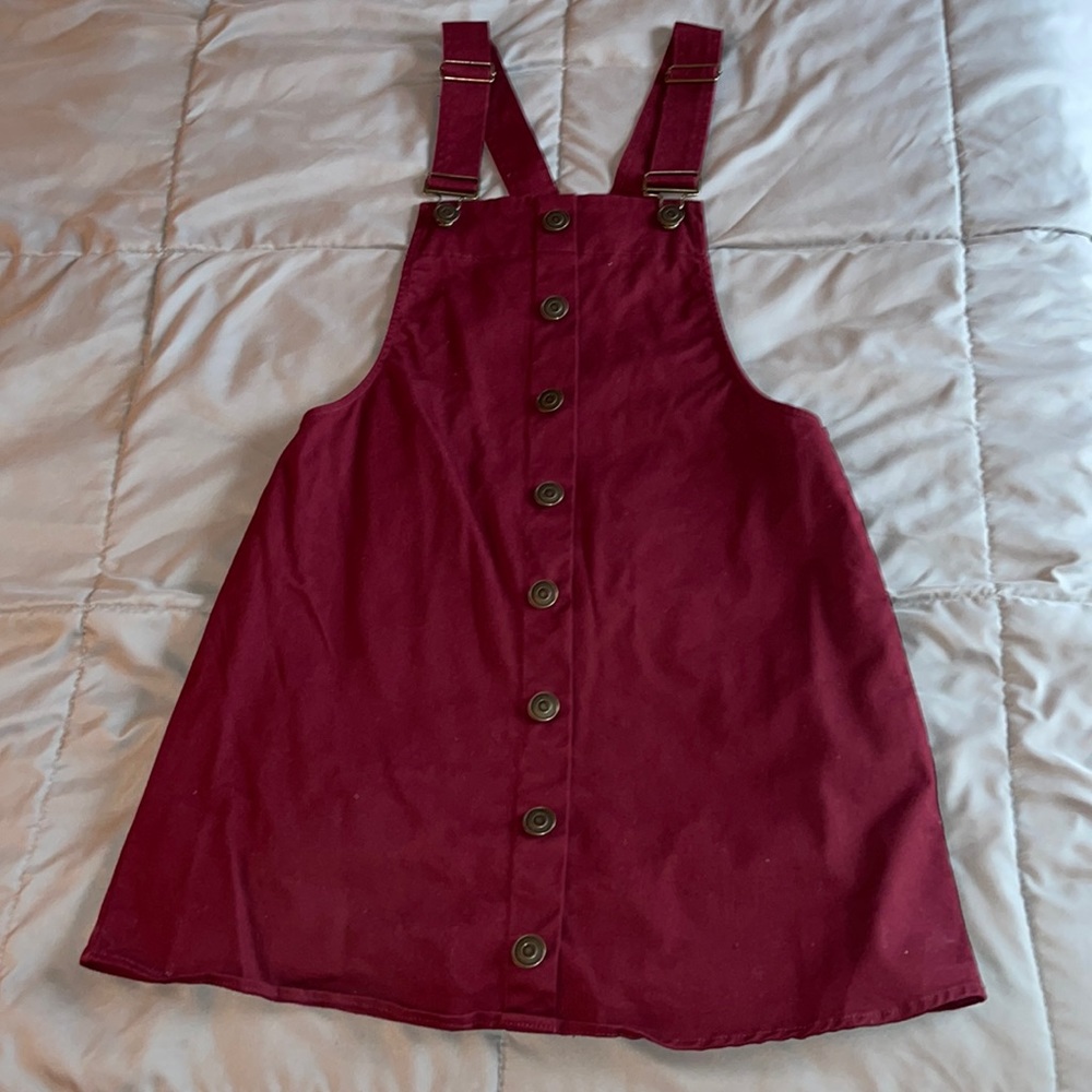 Burgundy Overall Dress, Harper Heritage/Francesca’s